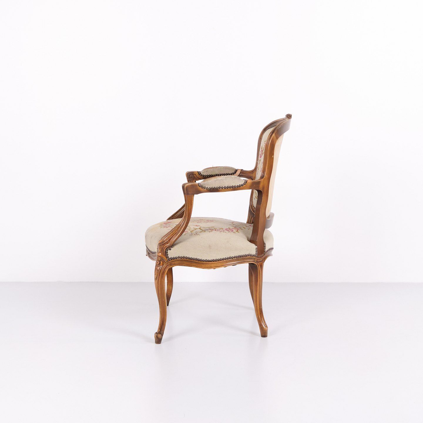 Neo Rococo Armchair With Curved Legs And Floral Fabric, 1930s photo furniture