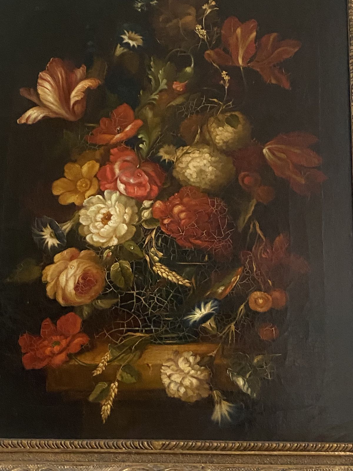 Large Floral Oil Painting On Canvas In Lovely Condition. photo furniture