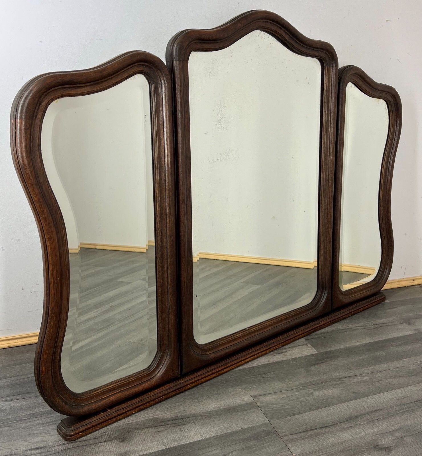Mirror Antique French Triple Dressing Table Mirror Wood Carved Frame Lot 2315
