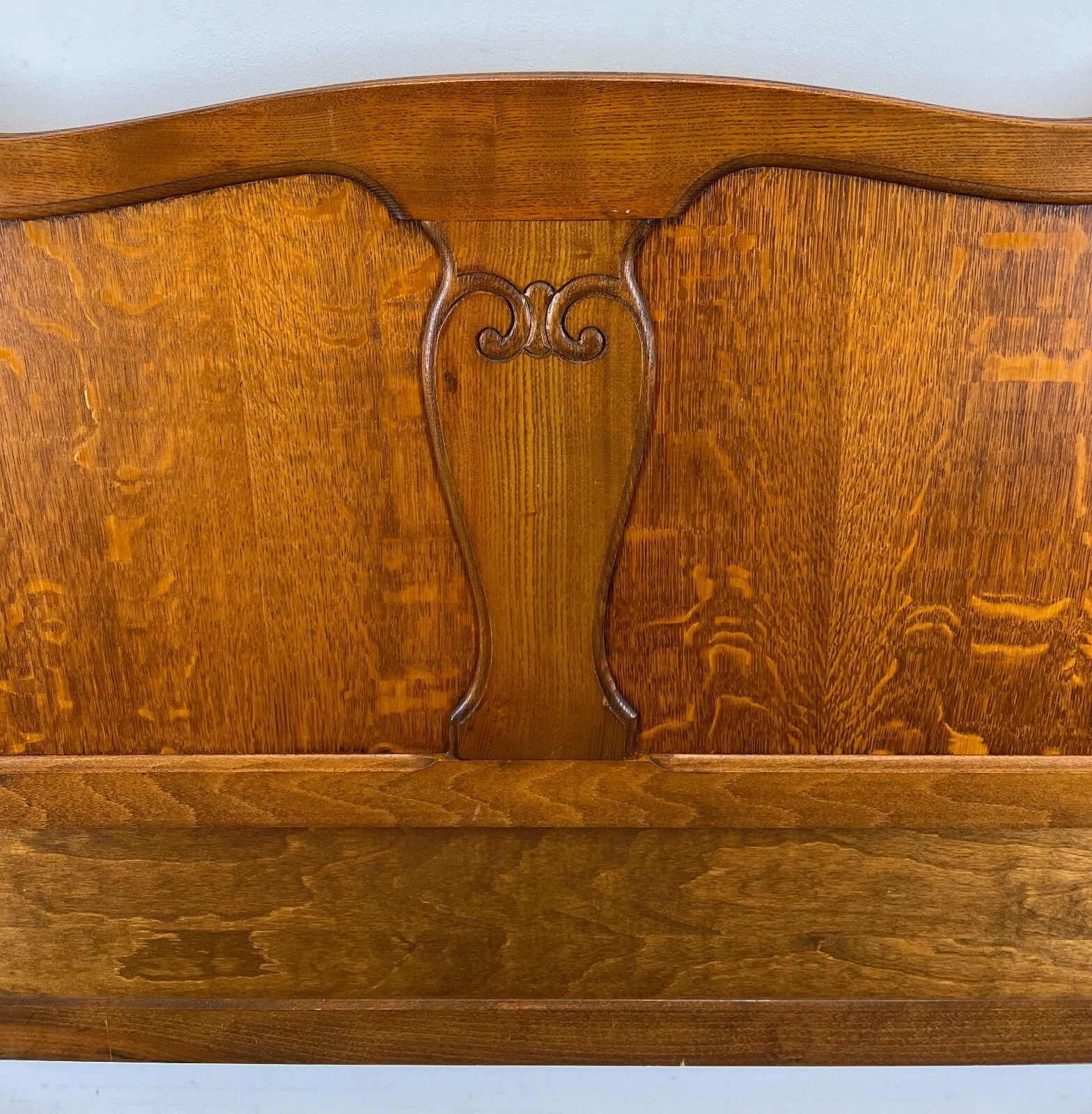 Bed Vintage French Louis XVI Double Bed Frame Oak Carved Headboard Lot 1972 photo vintage