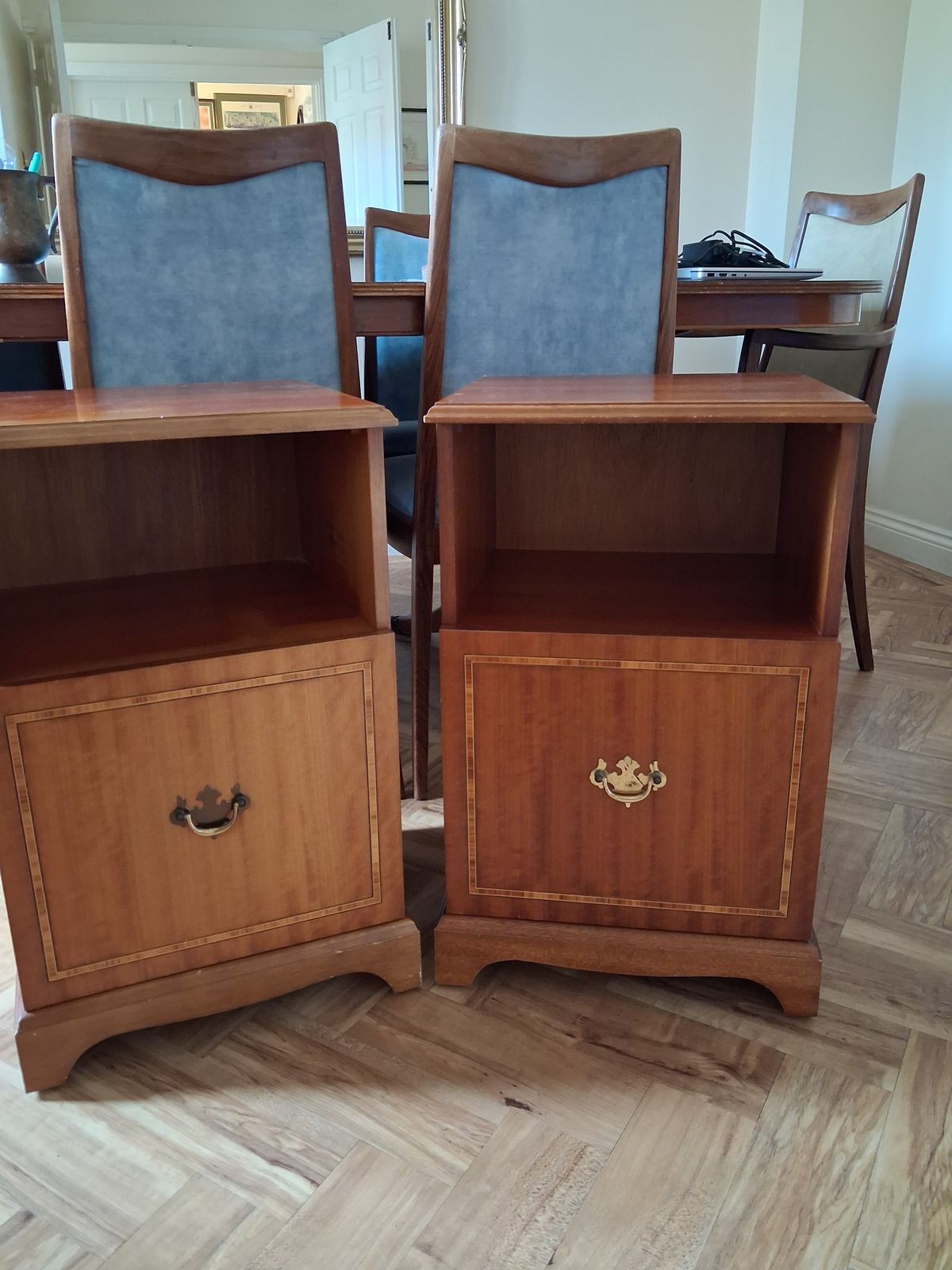 Pair Retro Bedside Beithcraft Cabinets Inlaid Mahogany Teak