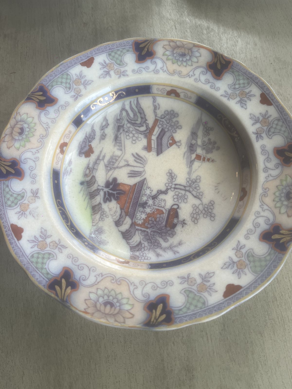 Tongzhi Period (1862 1874) Style Chinese Polychrome Plates. Dated On The Reverse 1873 Beautiful Muted Color In These Plates. Staffordshire Earthenware photo furniture