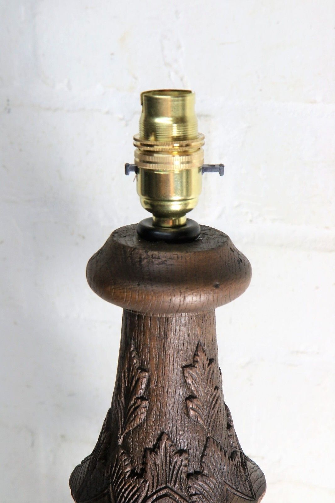 Table Lamp Antique Wooden Oak Table Lamp Late 19th C. Art Nouveau Finely Carved photo vinterior