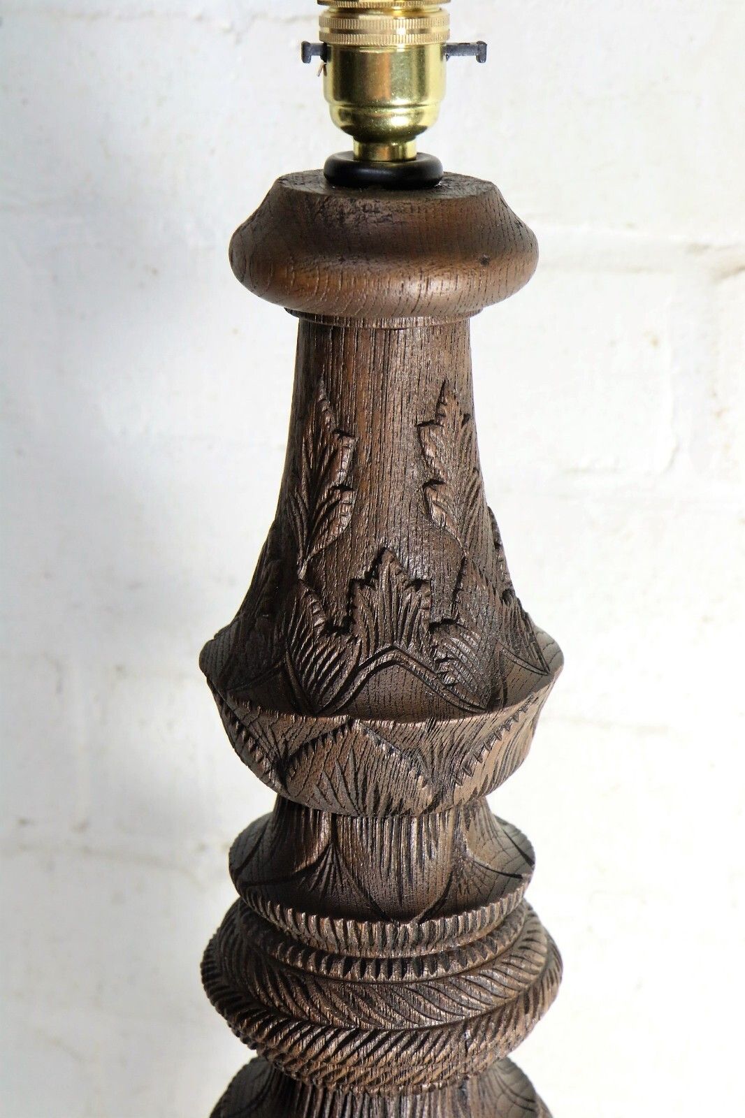 Table Lamp Antique Wooden Oak Table Lamp Late 19th C. Art Nouveau Finely Carved photo buy