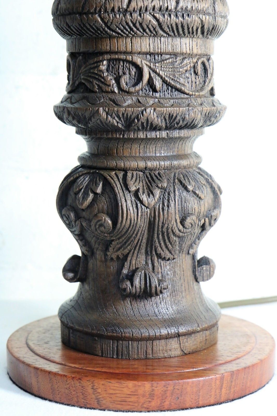 photo for sale Table Lamp Antique Wooden Oak Table Lamp Late 19th C. Art Nouveau Finely Carved