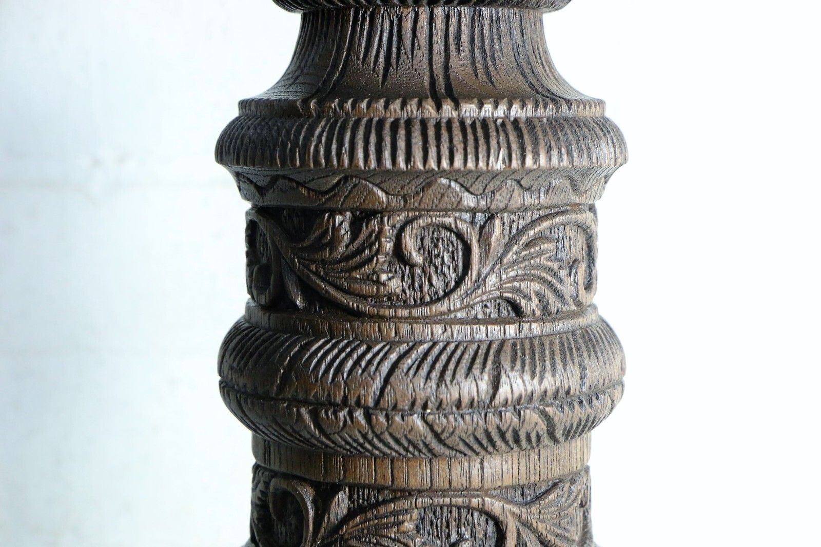 162.0 Table Lamp Antique Wooden Oak Table Lamp Late 19th C. Art Nouveau Finely Carved photo