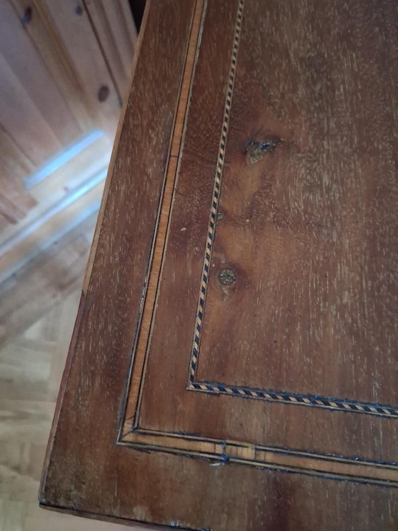 Furniture Antique Inlaid Mahogany Fold Out Sewing Craft Work Table photo