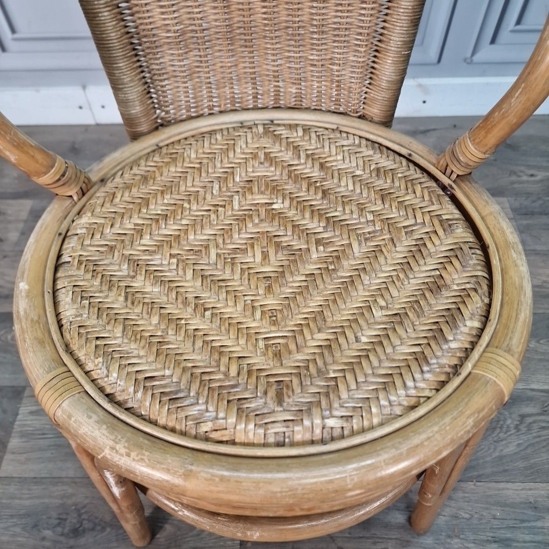 Vintage Rattan Wicker Chair Small Childs Bamboo Tub Style Seat Display Retro photo Furniture