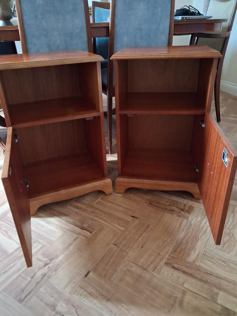 Pair Retro Bedside Beithcraft Cabinets Inlaid Mahogany Teak photo furniture