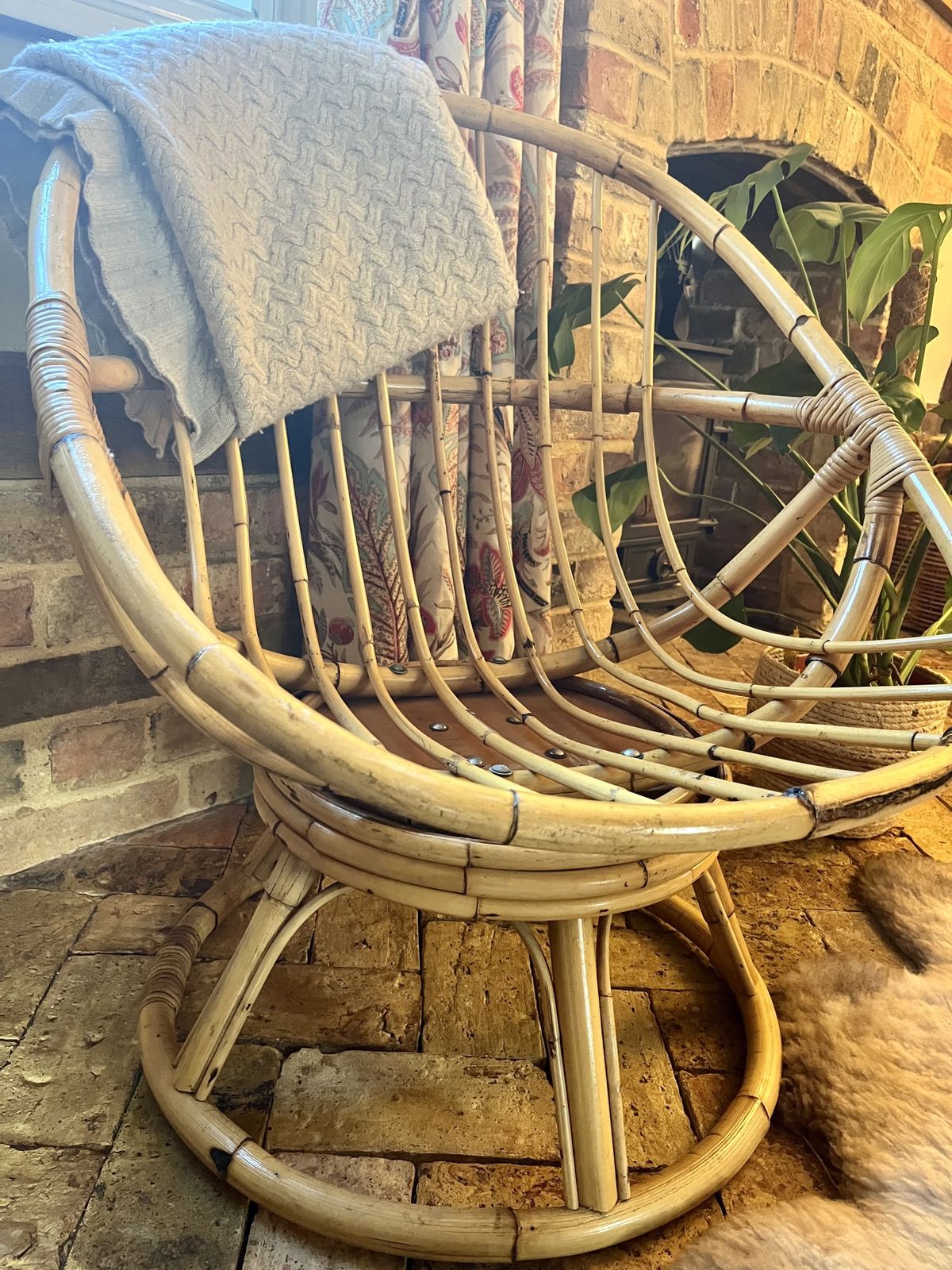 Mid Century Bamboo Swivel Egg Chair photo furniture