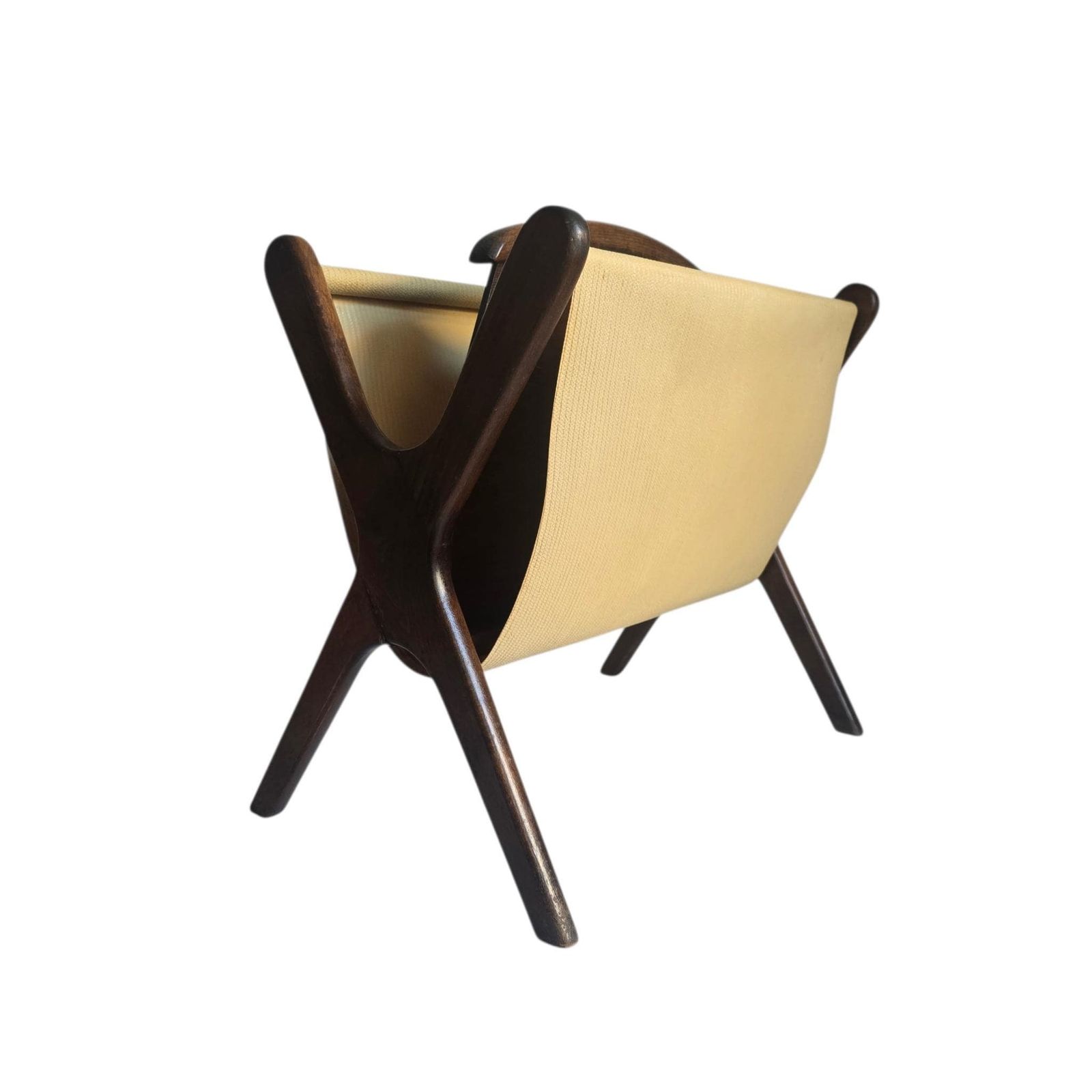 Vintage Mid Century Modern Wooden Magazine Rack With Leatherette photo vinterior