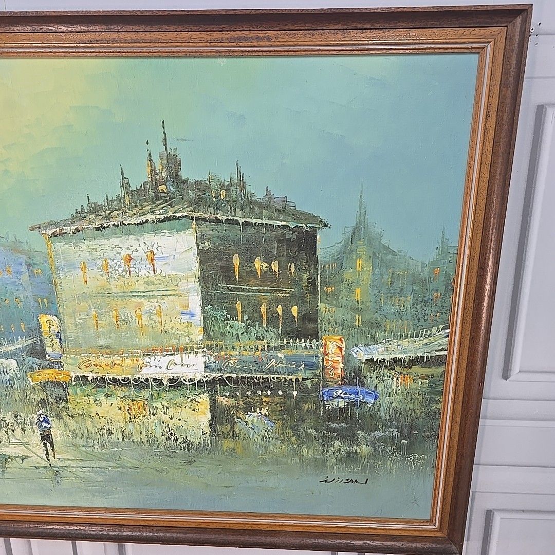 Vintage Framed Oil Painting City Street Scene Impressionist Signed Wilson Mcm photo 190.0