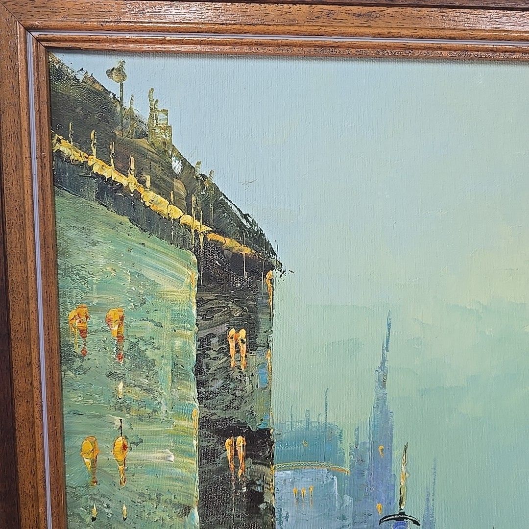 Art Vintage Framed Oil Painting City Street Scene Impressionist Signed Wilson Mcm photo