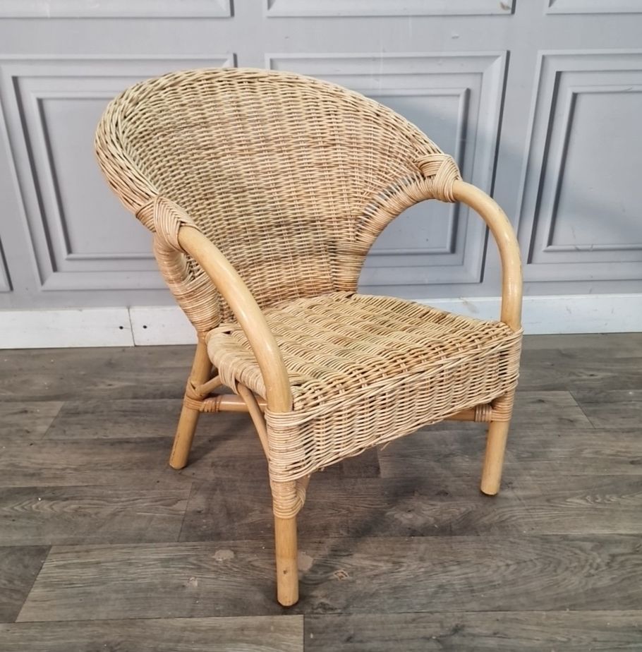 Vintage Rattan Wicker Armchair Small Childs Tub Lounge Seat Boho Retro Mcm