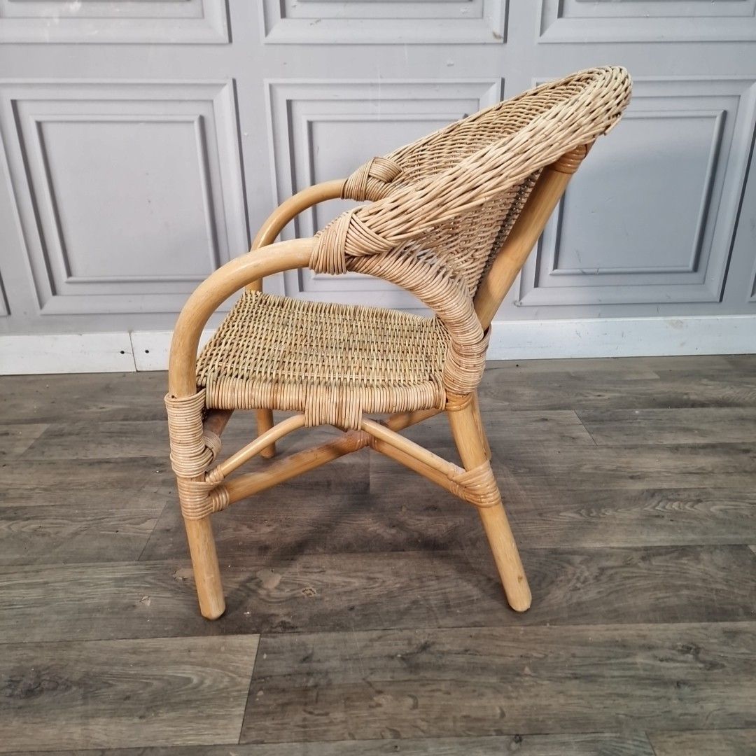 photo vinterior Vintage Rattan Wicker Armchair Small Childs Tub Lounge Seat Boho Retro Mcm