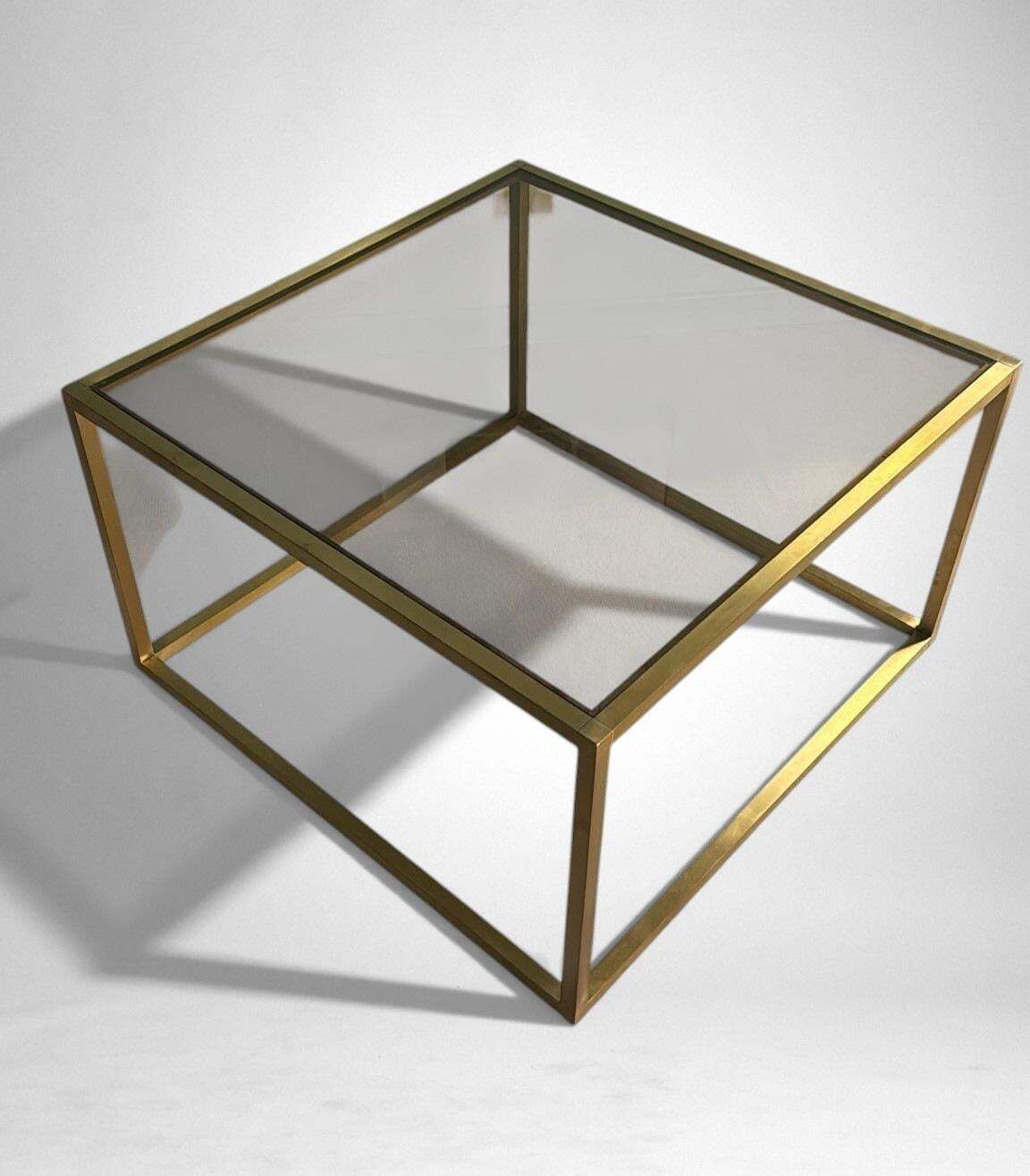 Willy Rizzo Style Italian Brass And Smoked Glass Coffee Table photo vintage
