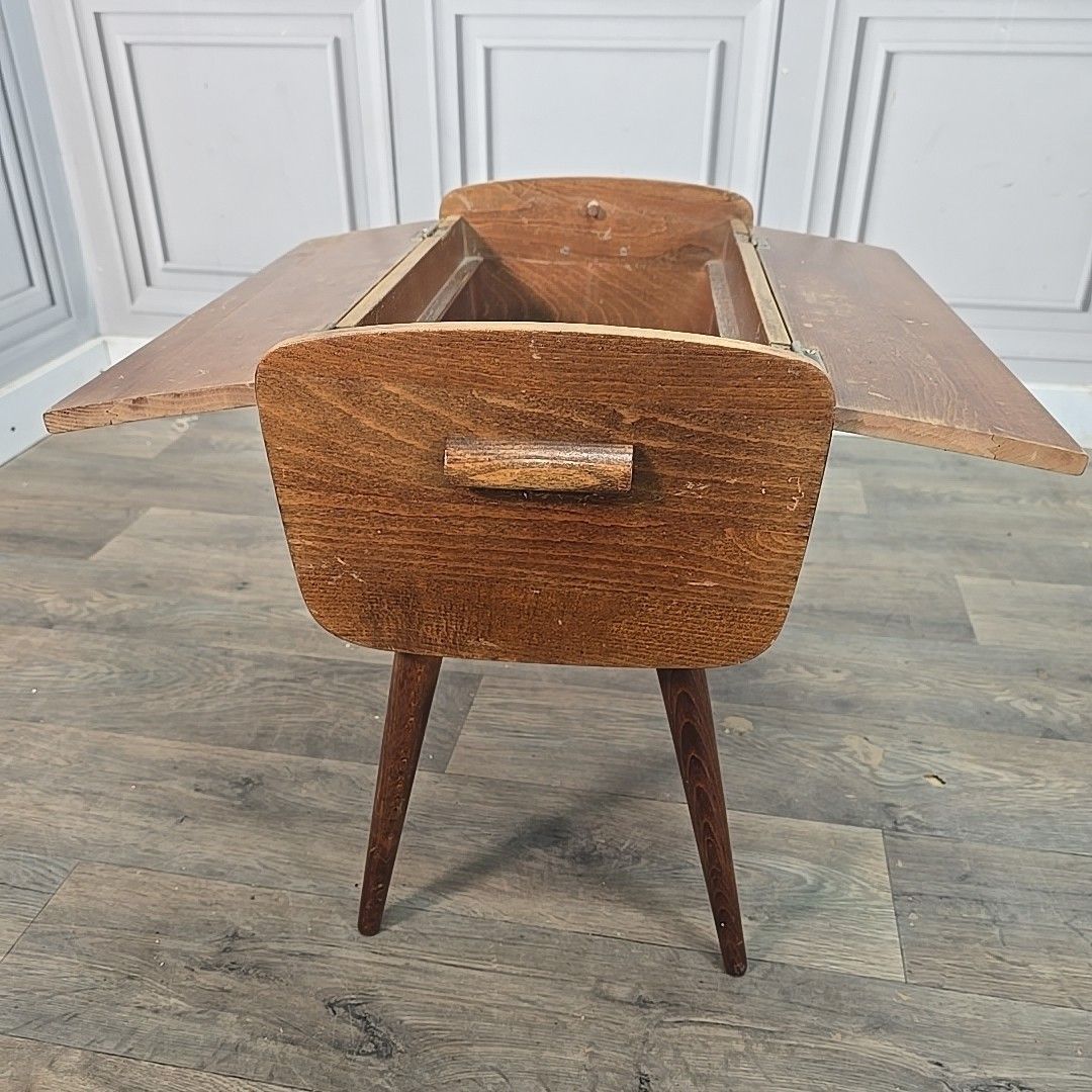 Vintage Sewing Box Wooden Atomic Craft Storage Tapered Legs Mid Century Retro photo buy