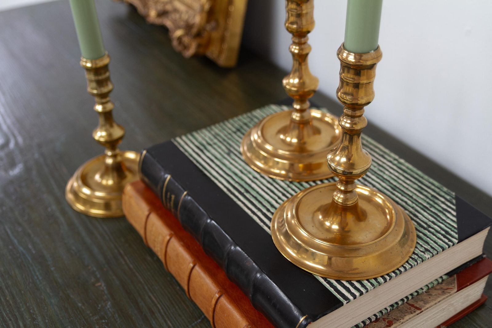 Home Decor Antique Danish "Næstved" Brass Candlesticks Circa 1780. Set Of 3. photo