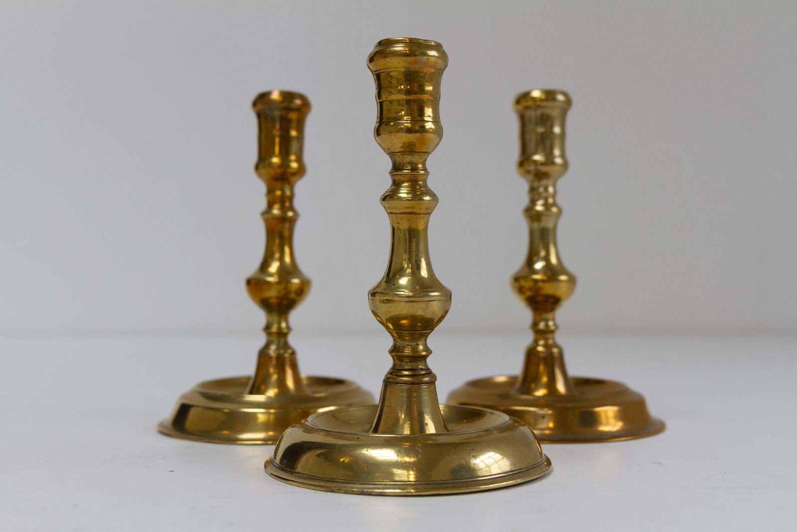 Antique Danish "Næstved" Brass Candlesticks Circa 1780. Set Of 3. photo Home Decor