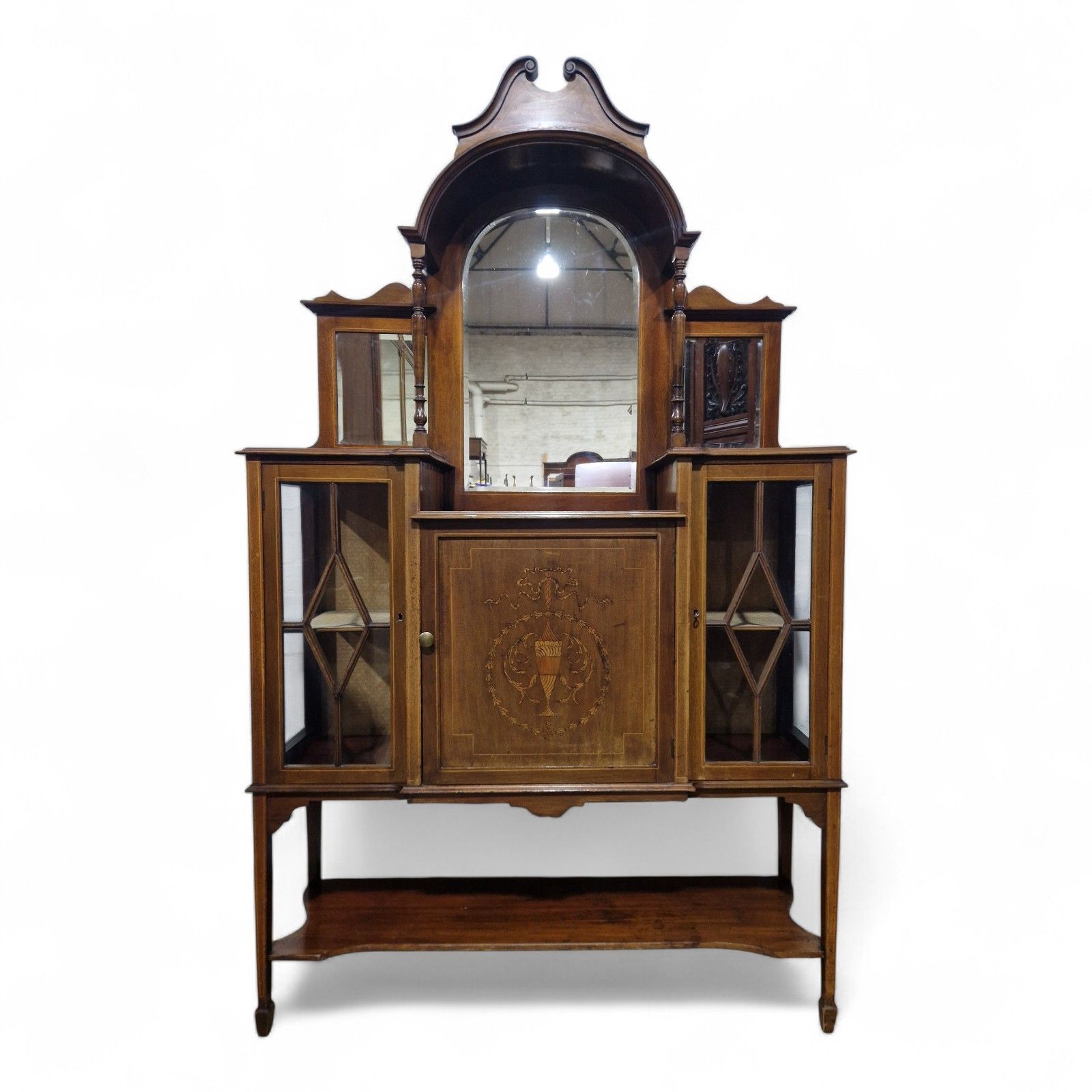 Edwardian Display Cabinet Glazed Inlaid Mahogany China Cabinet With Mirror Back photo furniture