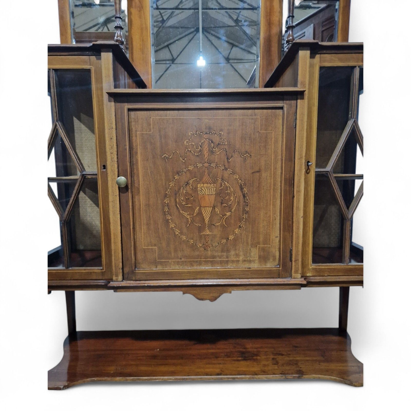 Edwardian Display Cabinet Glazed Inlaid Mahogany China Cabinet With Mirror Back photo 475.0