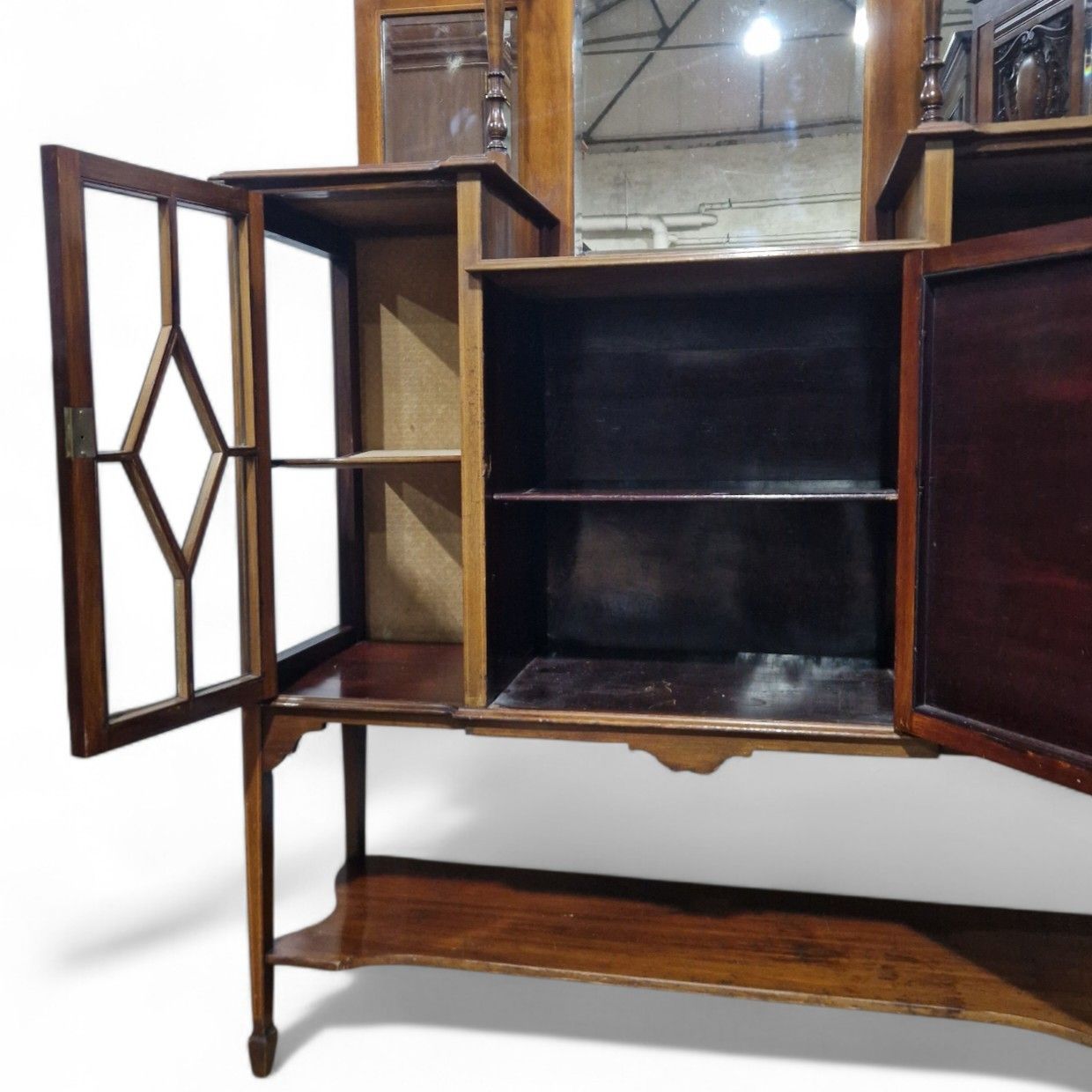 Edwardian Display Cabinet Glazed Inlaid Mahogany China Cabinet With Mirror Back photo buy