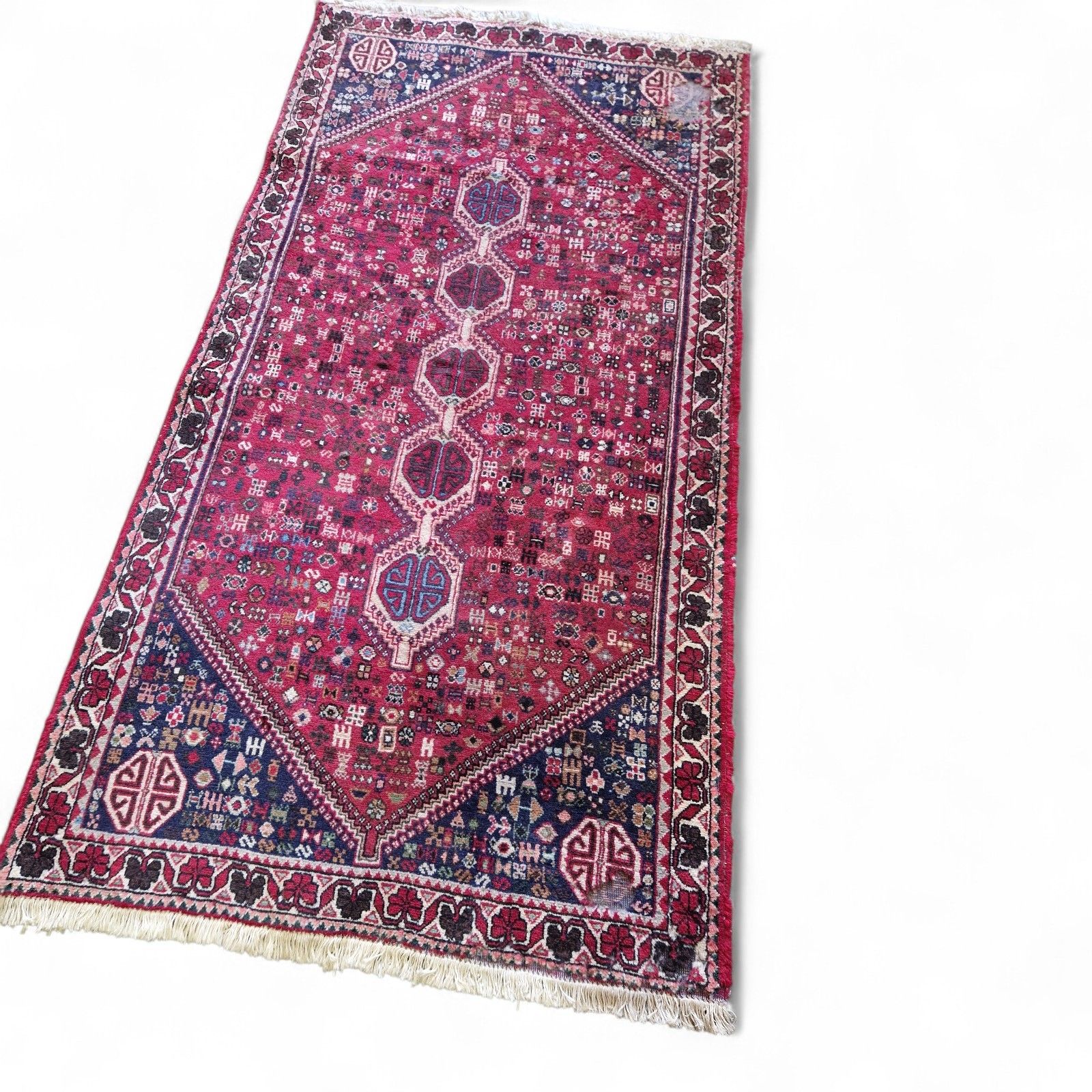 photo furniture Traditional Dark Red Tribal Rug Red Geometric Pattern Bordered Wool Carpet 198cm
