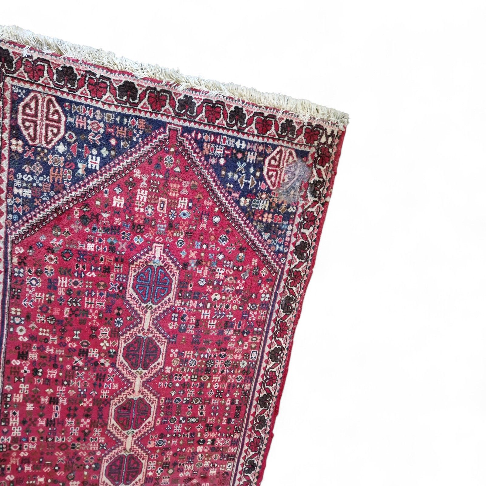 Textiles Traditional Dark Red Tribal Rug Red Geometric Pattern Bordered Wool Carpet 198cm photo