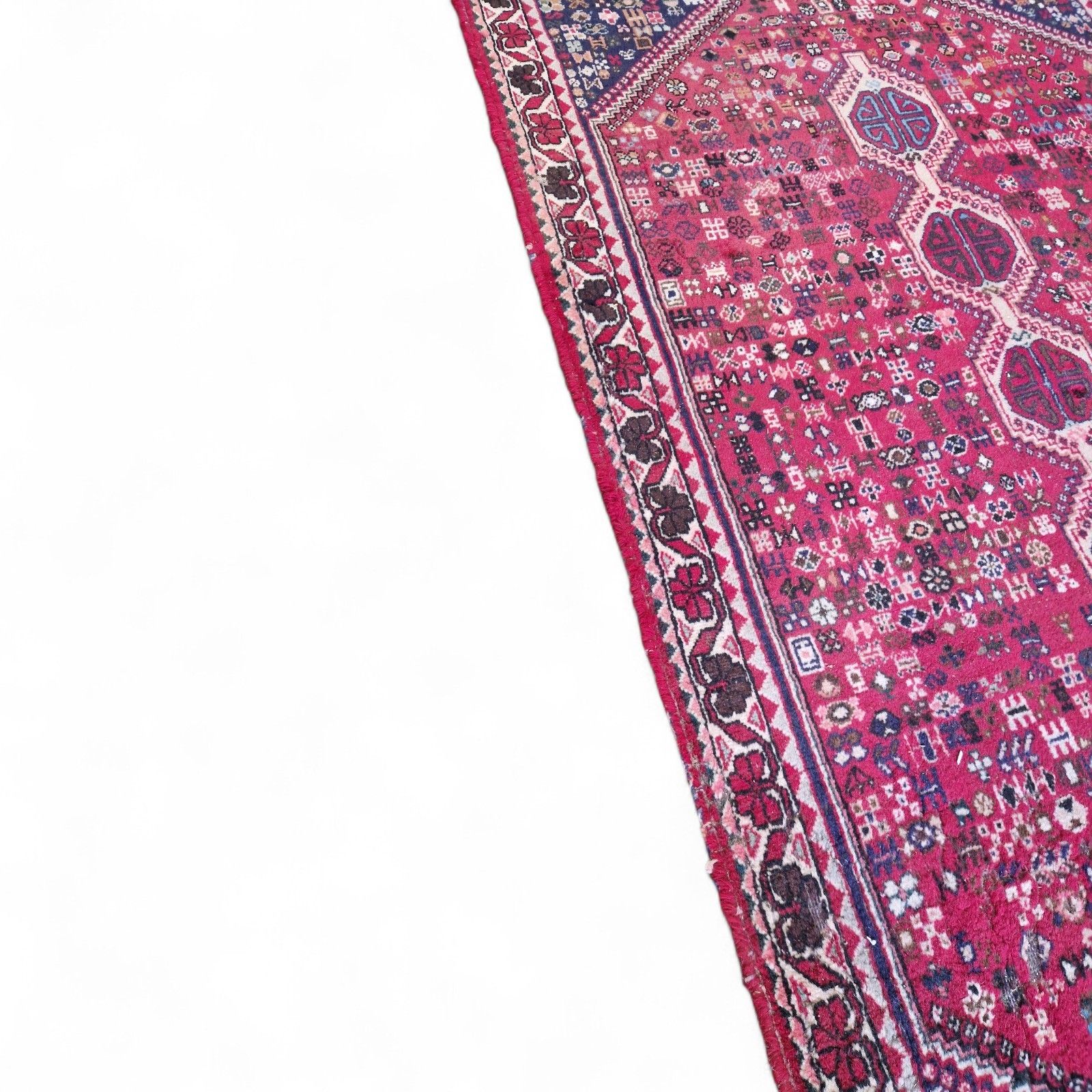 photo vinterior Traditional Dark Red Tribal Rug Red Geometric Pattern Bordered Wool Carpet 198cm