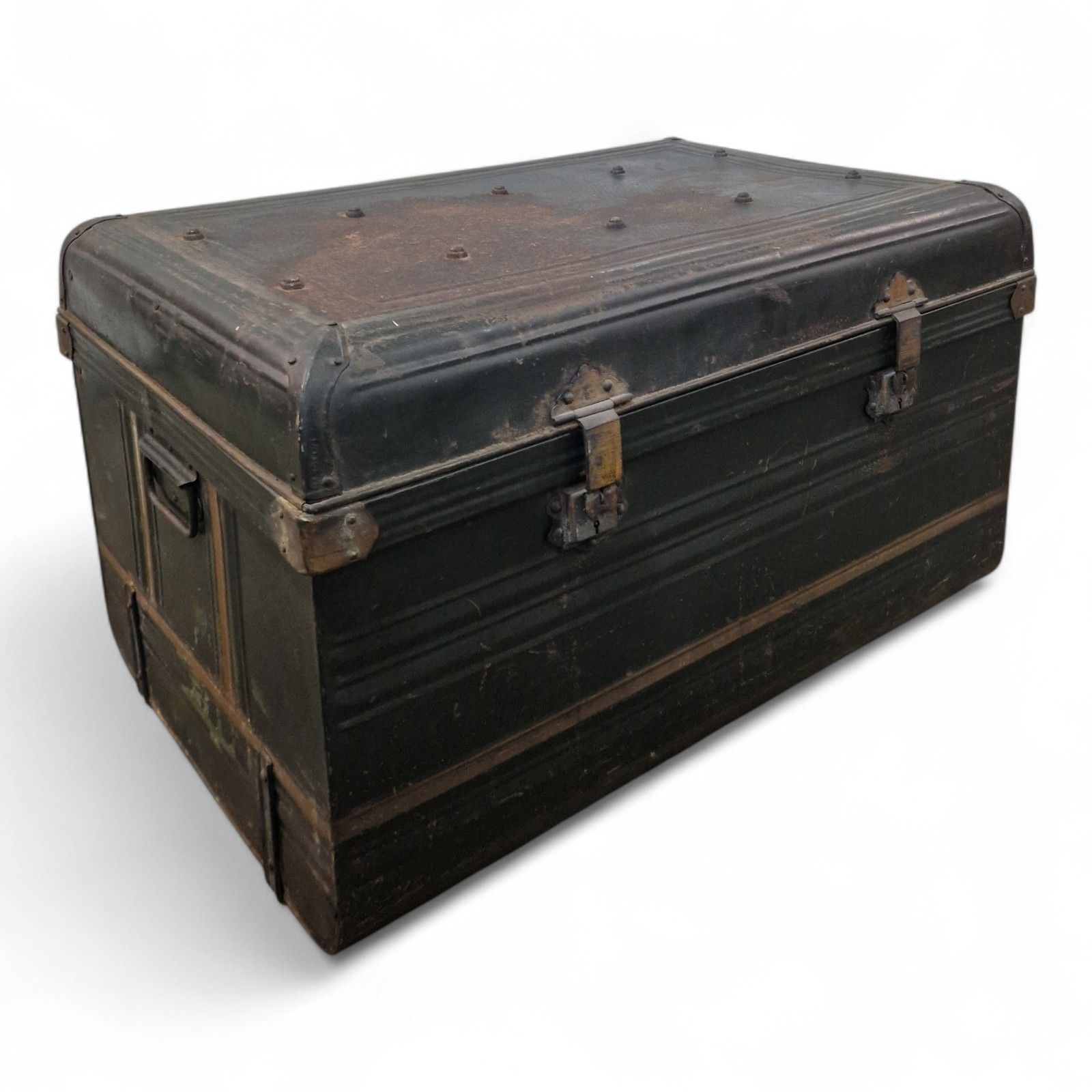 Vintage Metal Storage Trunk Large Industrial Box Metal Storage Chest photo vinterior