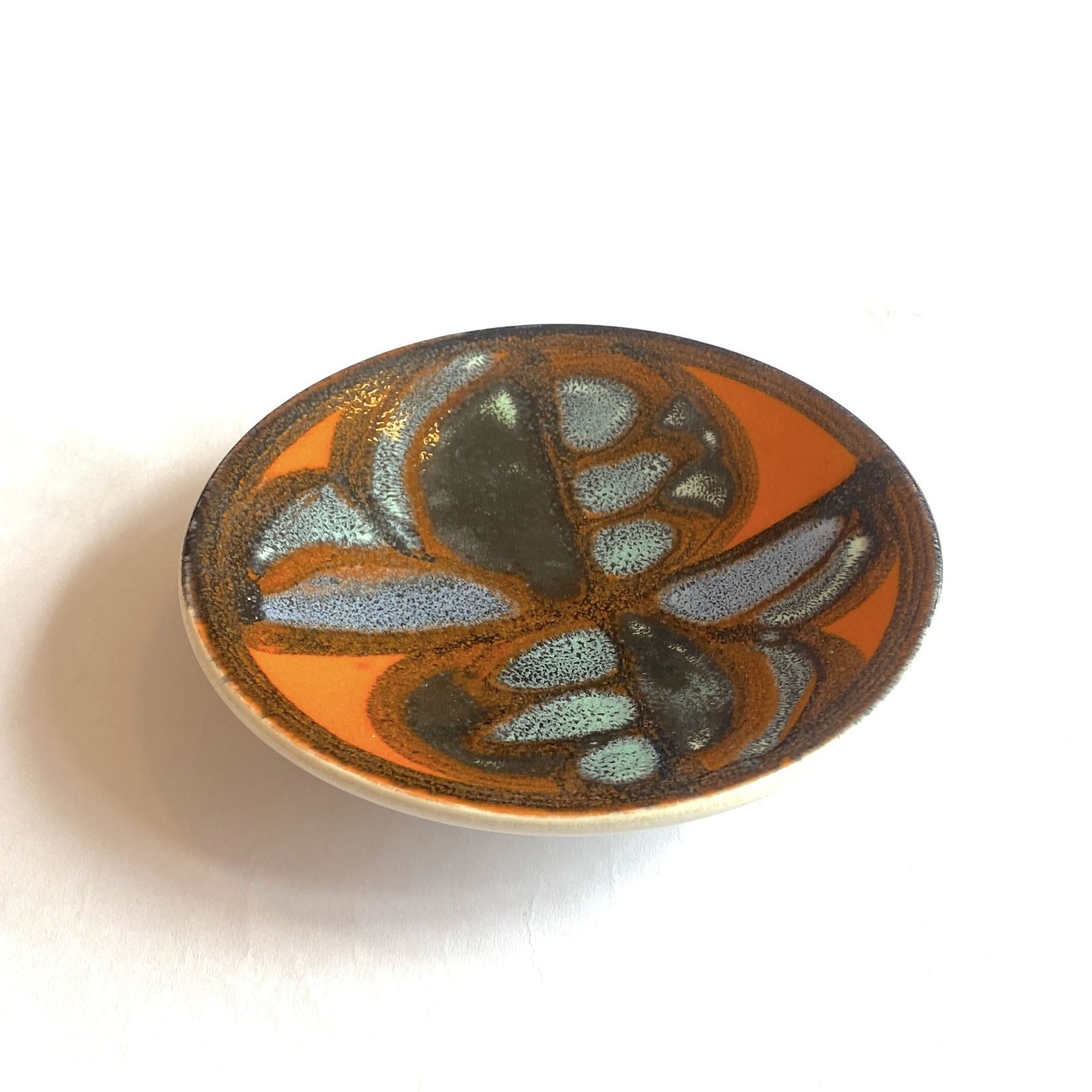 Poole Pottery Delphis Pin Dish, Shape 49 In Orange & Blue, Mid Century Modern English Ceramics photo 50.0