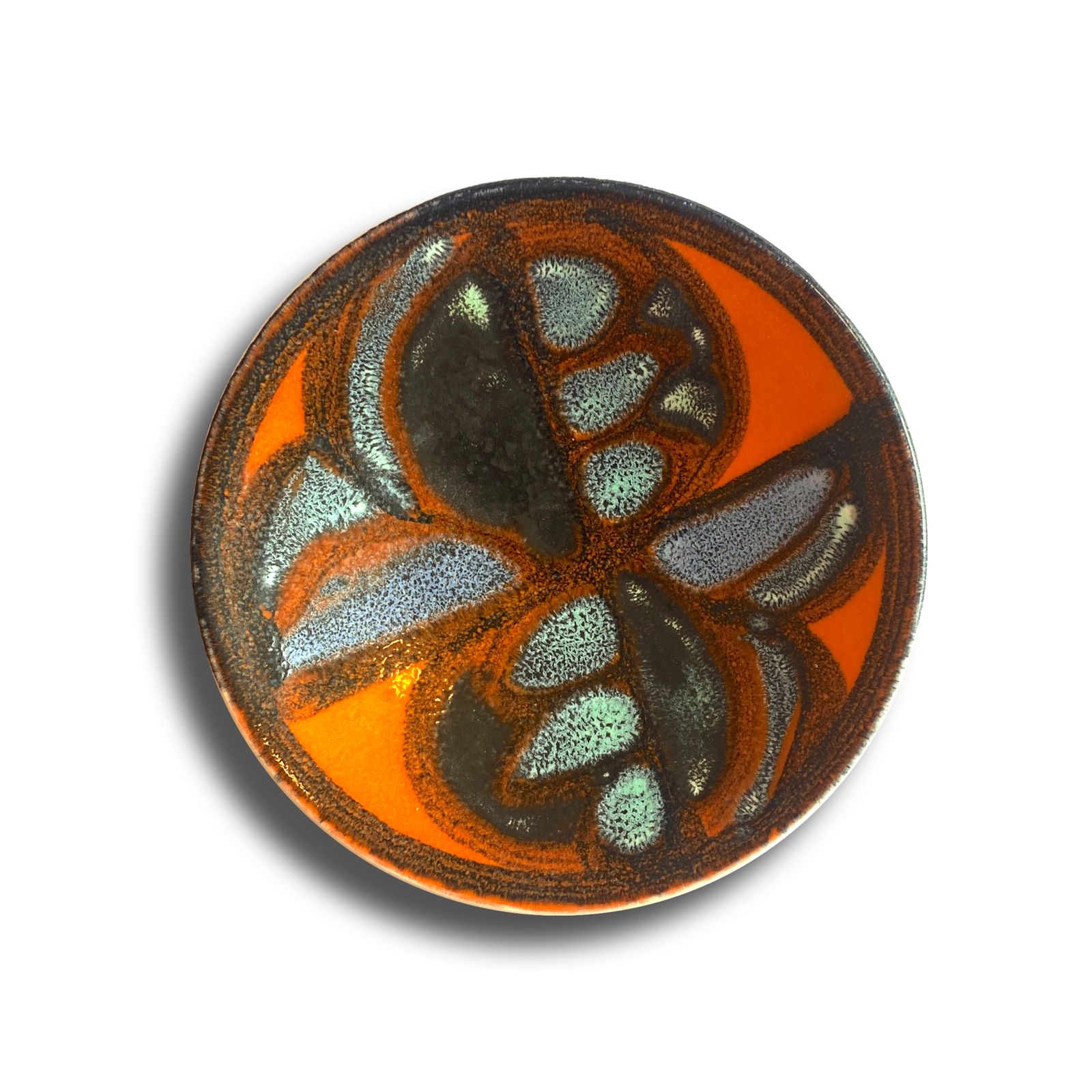 Poole Pottery Delphis Pin Dish, Shape 49 In Orange & Blue, Mid Century Modern English Ceramics
