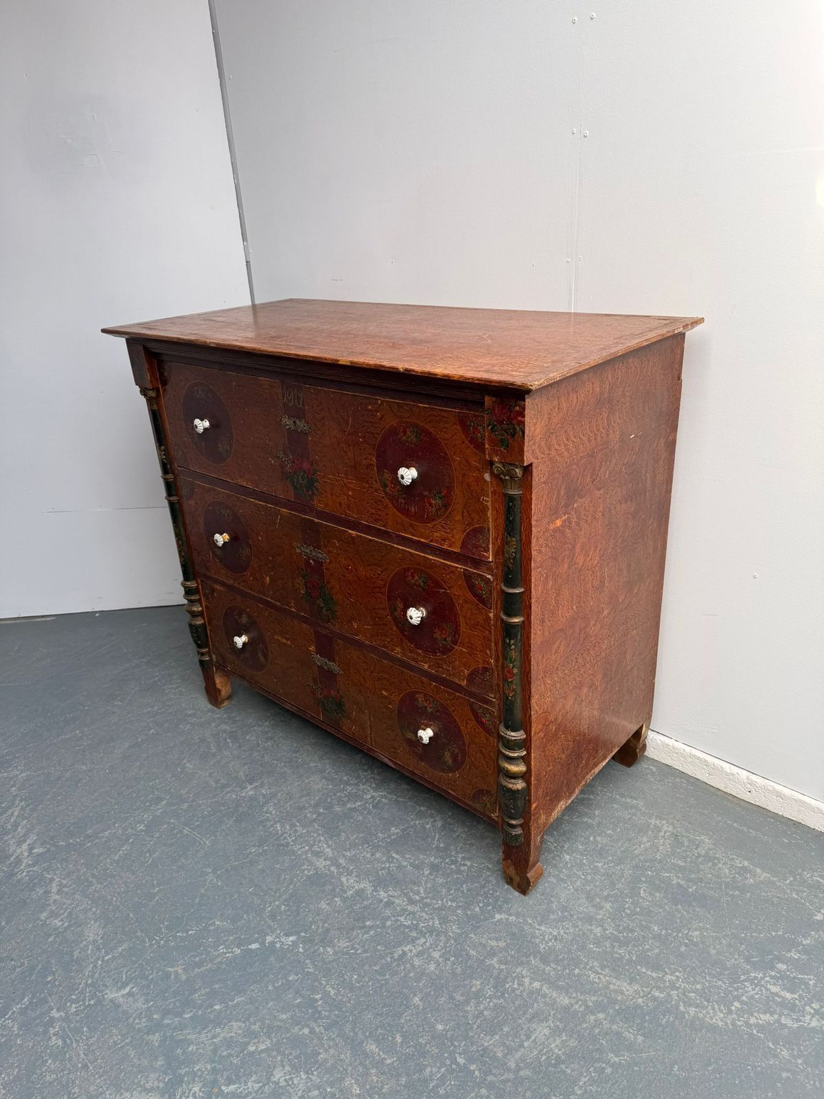 An Originally Painted Antique  Pine Genuine Hungarian Chest Of Drawers