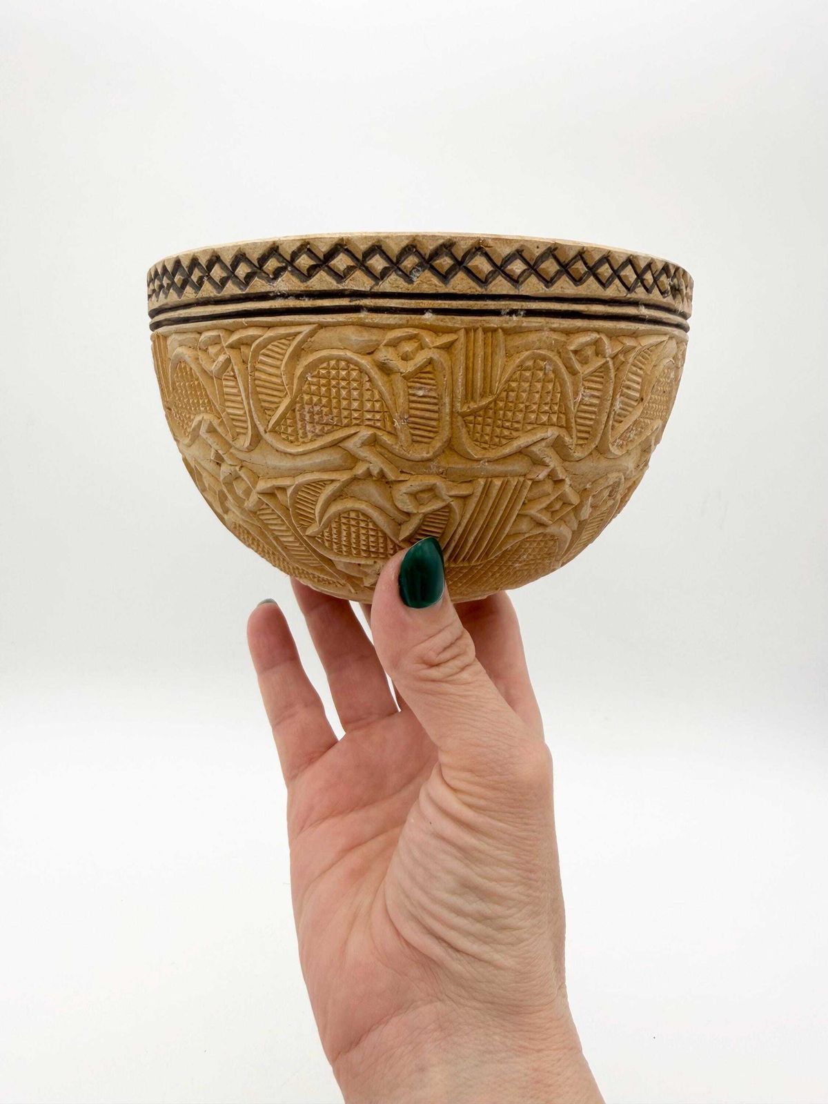 West African Calabash Gourd Bowl, Hand Carved Gourd, Tribal Collectible photo for sale