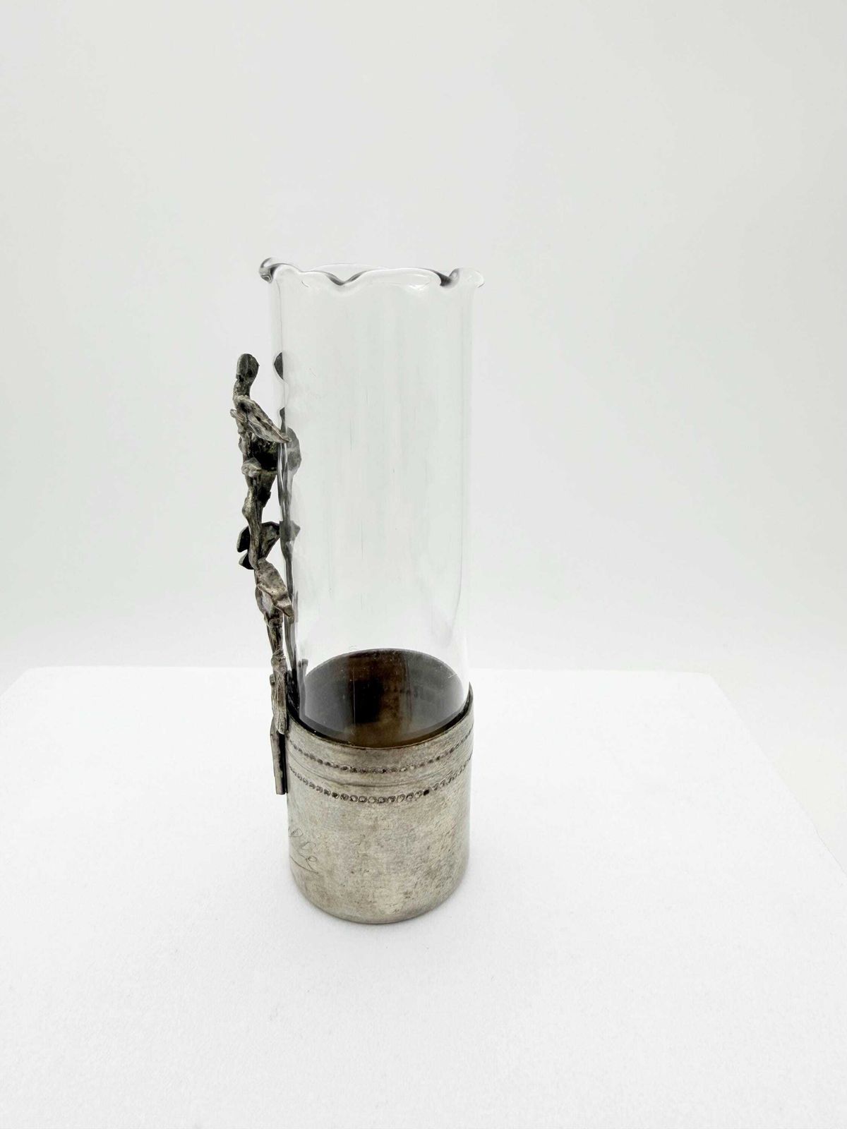 Art Nouveau Pewter Floral Bud Vase, Glass Overlay, Abeville Crest (9cm) photo Home Decor