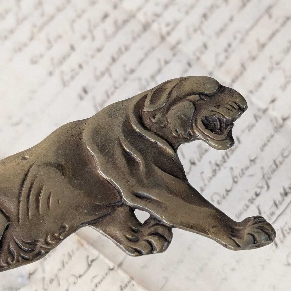 Art Deco Bronze Panther Mount Salvaged Antique French Clock Part 1930s Metal Feline Figure Restorer Supply Big Cat photo for sale