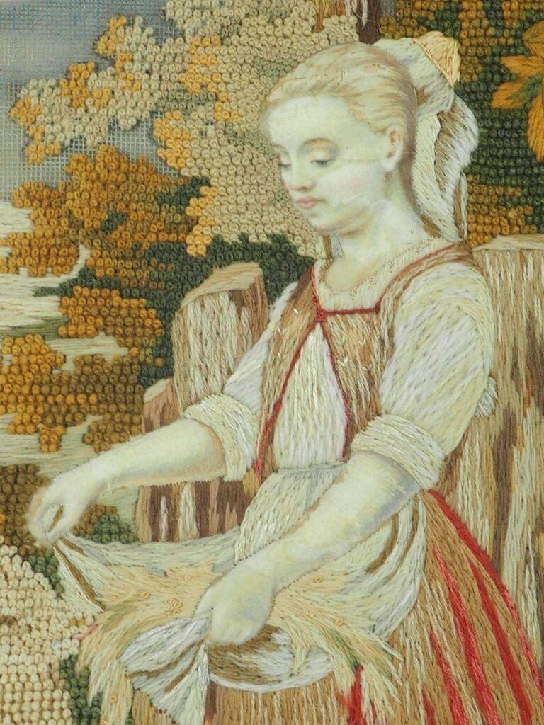 Charming Antique ‘Royal College Of Needle Art’ Wool And Silk Tapestry photo furniture