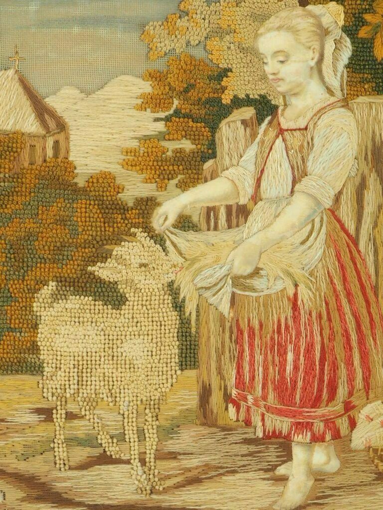 Charming Antique ‘Royal College Of Needle Art’ Wool And Silk Tapestry photo Art