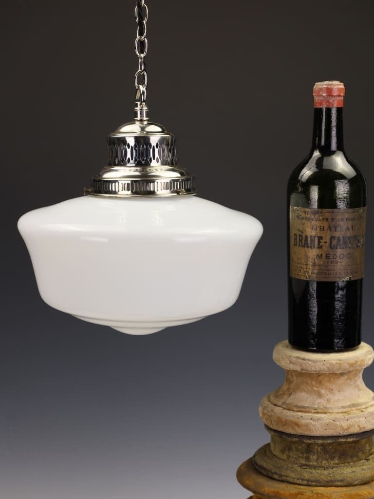 Fine Antique Opaline Pendant Light With Silver Plated Gallery photo for sale