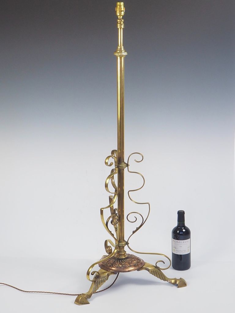 photo furniture Antique Brass And Copper Rise & Fall Floor Standard Lamp