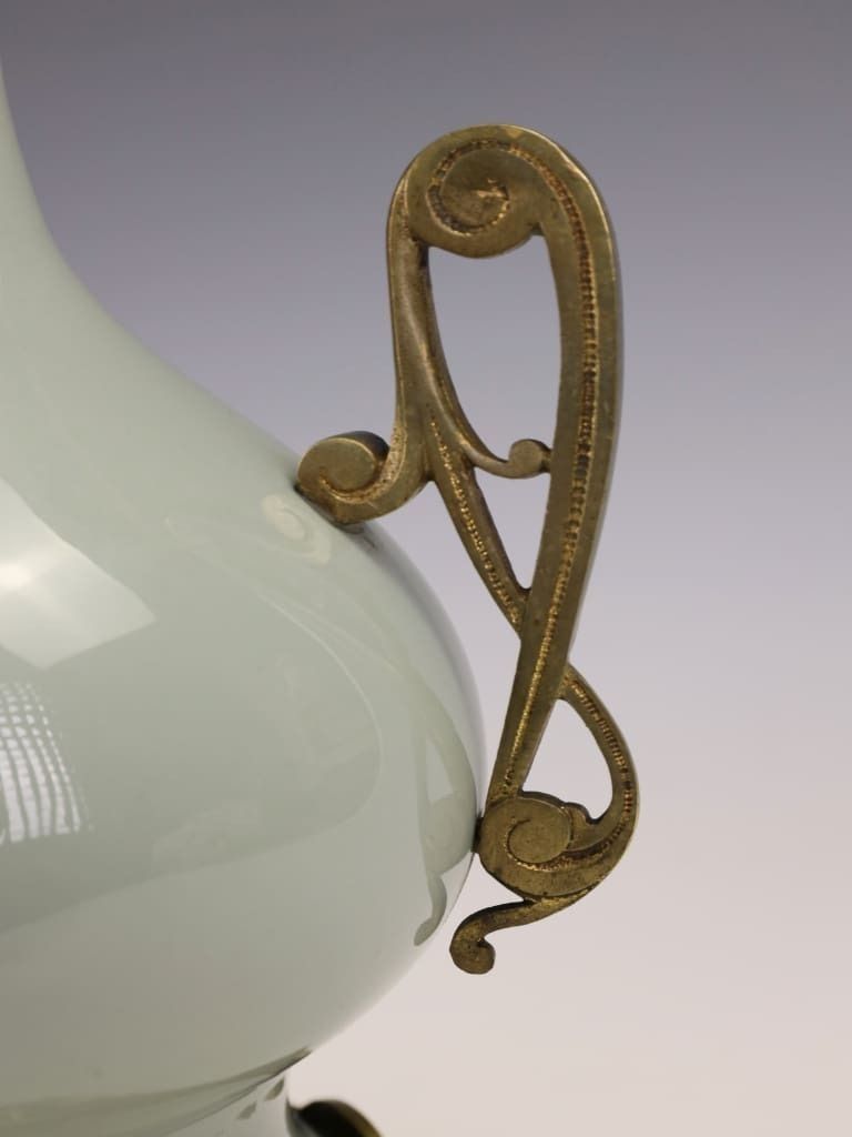 Fine French Celadon Table Lamp With Gilt Bronze Mounts — Stamped Paris photo vintage