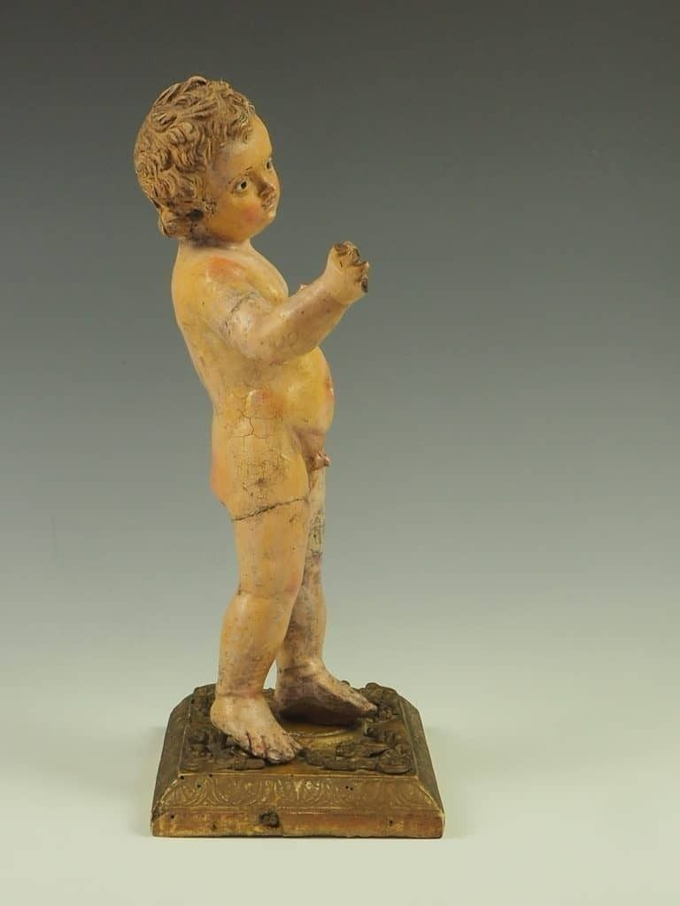 Antique Polychrome Terracotta Jesus Child Putto Figure photo 895.0