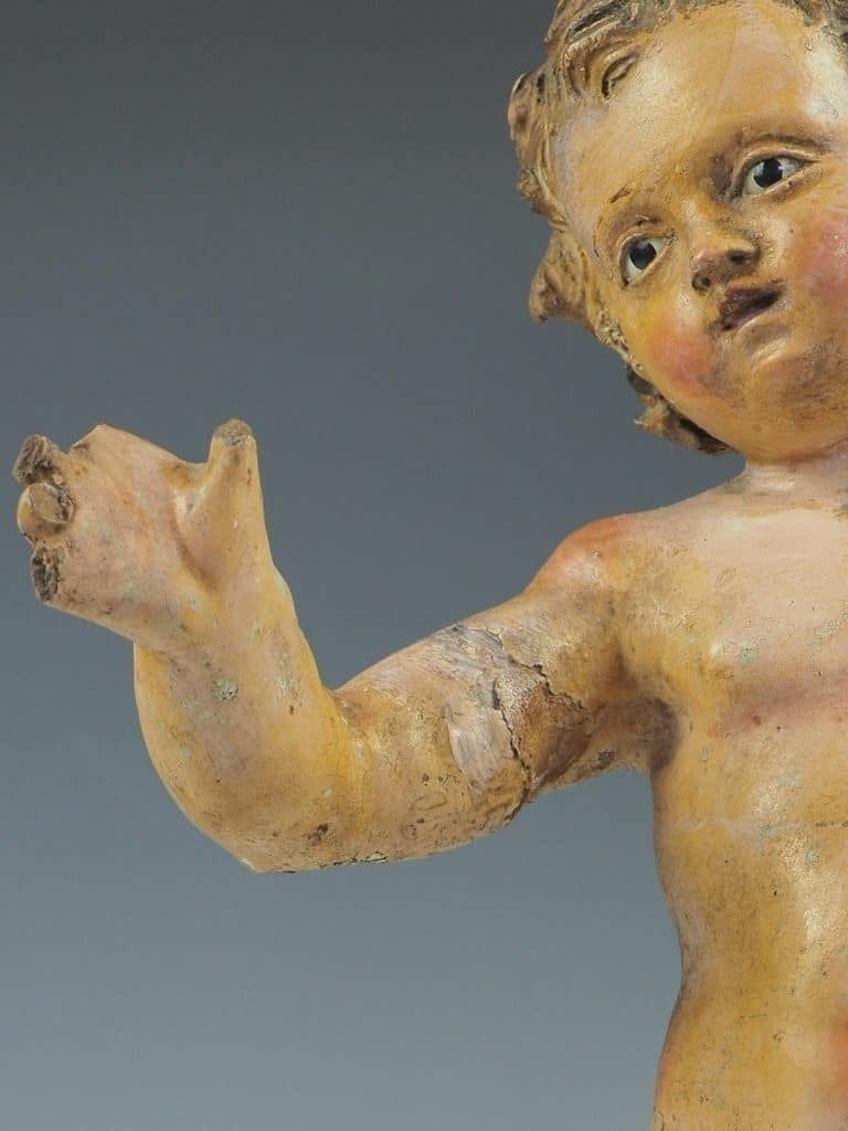 photo furniture Antique Polychrome Terracotta Jesus Child Putto Figure