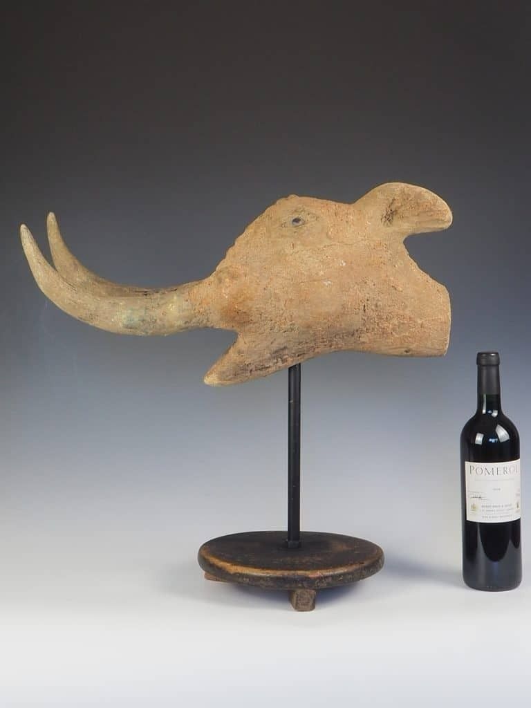 Antique Hand Carved Wooden Head Sculpture Of A Mythical Animal photo for sale