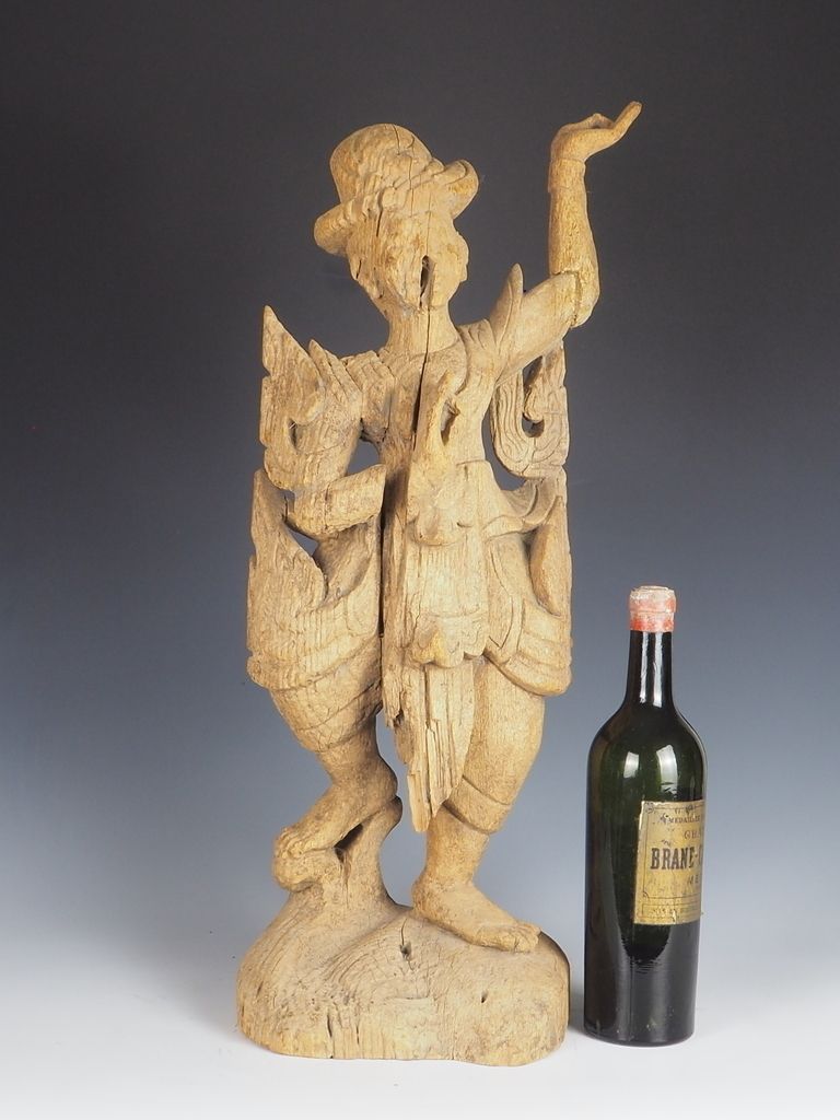 Antique Carved Thai Wooden Sculpture Of A Dancing Apsara photo furniture