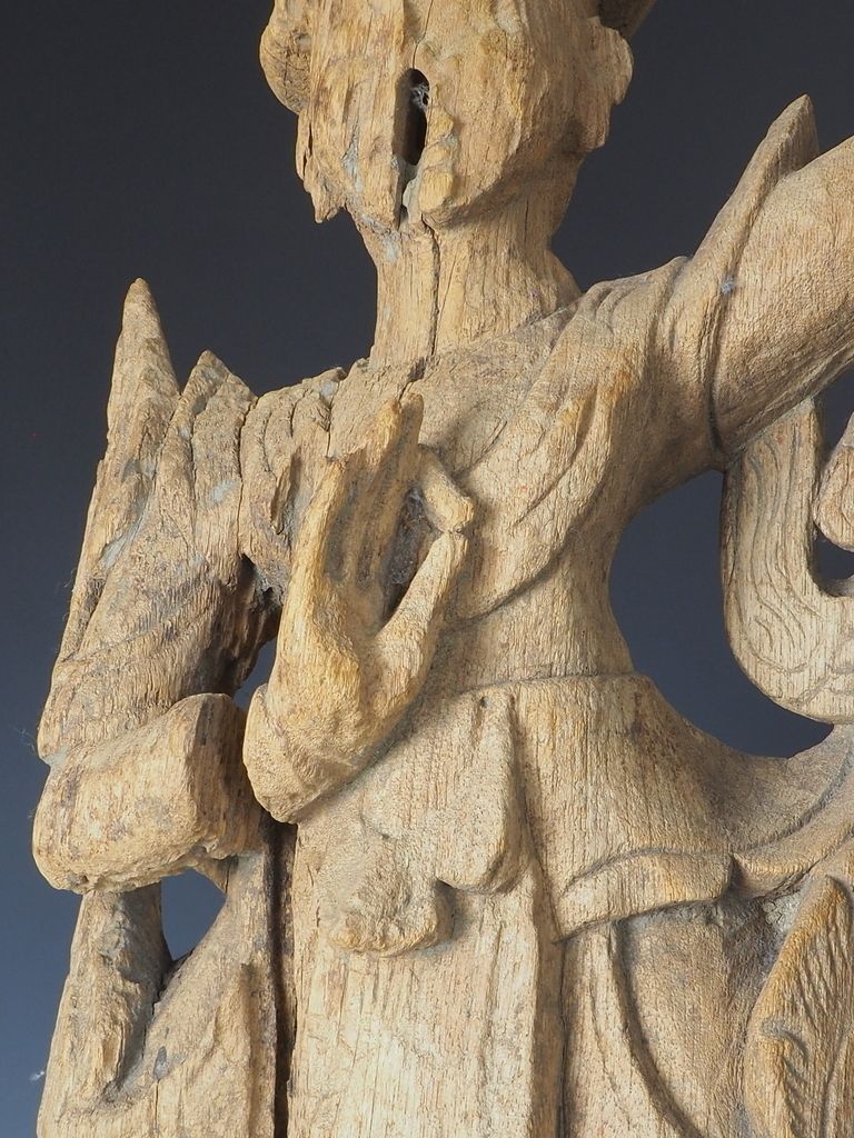 Antique Carved Thai Wooden Sculpture Of A Dancing Apsara photo vintage
