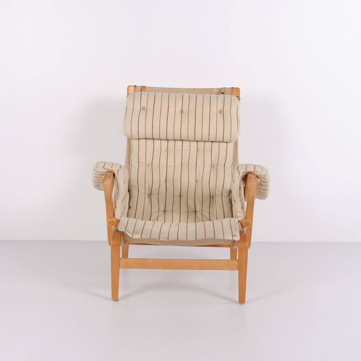 Bruno Mathsson Pernilla Armchair Model 69 In Striped Fabric For Dux, 1960s