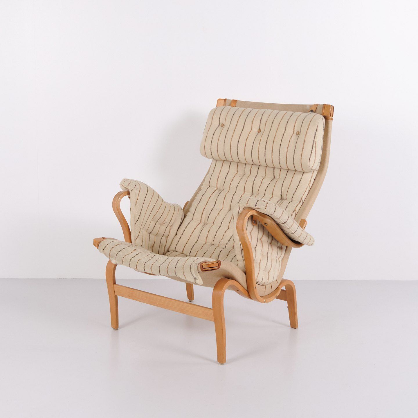 Bruno Mathsson Pernilla Armchair Model 69 In Striped Fabric For Dux, 1960s photo Furniture