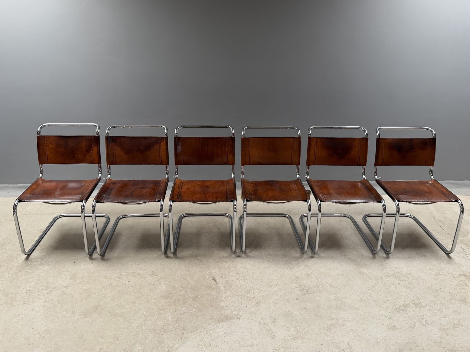 6 Dining Chairs Mart Stam Marcel Breuer S33 Set Of Six Fasem Chrome Tan Brown Cognac Leather Cantilever Bauhaus 6 Mid Century Dining Chairs photo buy