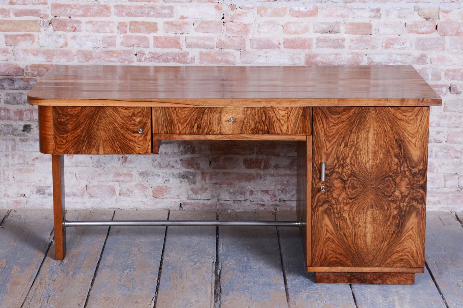 Restored Art Deco Writing Desk, By Up Závody, Walnut, Repolished, Czech, 1930s photo for sale